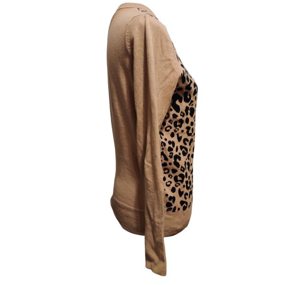 Merona M Cardigan Tan Button Front Leopard Animal Print Sweater Long Sleeve Cute - Picture 4 of 8